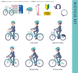 色々な自転車に乗る営業コンサルタント男性のセット