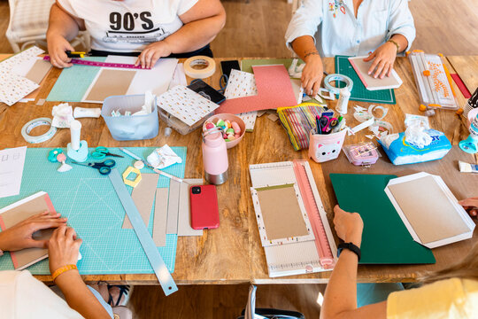 Scrapbooking Workshop. School materials and tools for creating a handmade album.