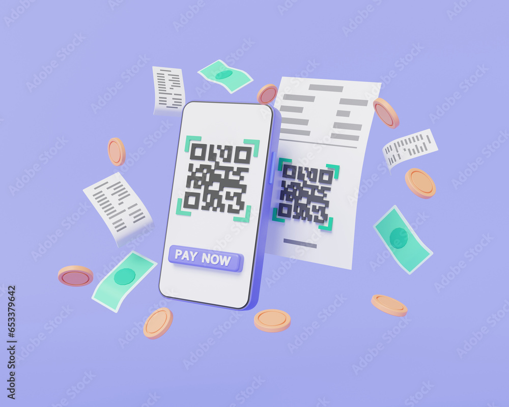 Poster qr code scanning payment on mobile. bill payment, payment transaction, scan qr code, e wallet, onlin