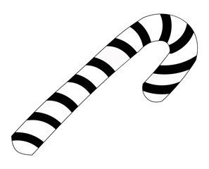 Minimalist candy cane in black and white colors. Sweet symbol of Christmas