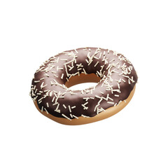 Donut with icing chocolate. 3D vector glazed donut. Doughnut with sprinkles topping. 3D vector realistic object