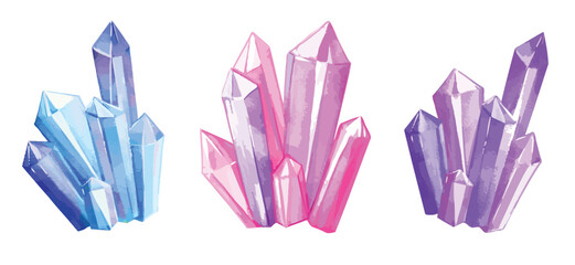A set of mystical magical crystals. spiritual magic stones isolated watercolor vector elements