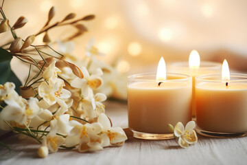 Burning spa candles for cozy atmosphere