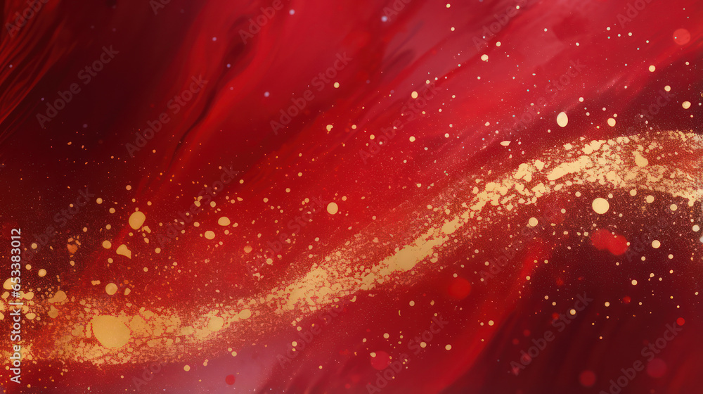 Wall mural Red abstract background with golden dust