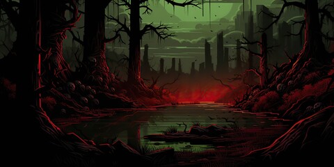 AI Generated. AI Generative. Scary evil halloween boo horror poison swamp valley concept. Graphic Art