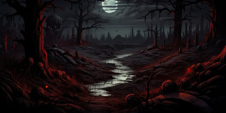 AI Generated. AI Generative. Scary evil halloween boo horror poison swamp valley concept. Graphic Art