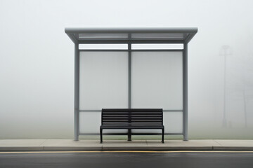 Bus stop in fog