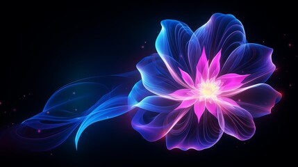 vibrant cyber holographic flower wallpaper - neon blossom wireframe background
