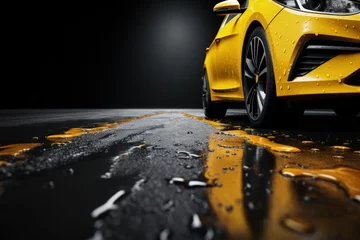 Foto op Aluminium Yellow car on wet road © Jean Isard