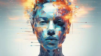 Poster 3d digital human head illustration abstract technology, tech virtual, design background 3d digital human head © sevector