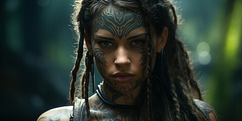 tattooed wild tribal warrior girl