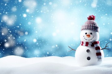 Obraz premium Snowman in the snow christmas backdrop