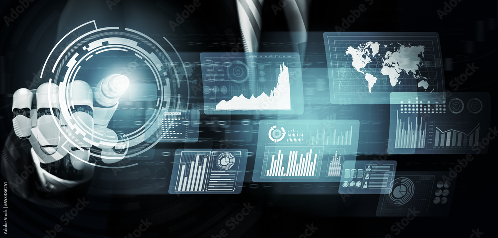 Poster futuristic robot technology development, artificial intelligence ai, and machine learning concept. g