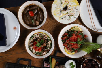 turkish, food, arab, middle, eastern, lebanese, arabic, cuisine, halal, top, view, background,...