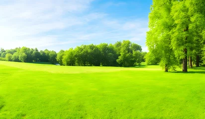 Photo sur Aluminium Vert-citron Beautiful summer nature landscape of park with a glade of fresh grass background