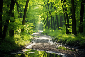 Obraz premium beautiful sunlight in the green forest