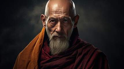 Portrait the Tibetan senior monk - obrazy, fototapety, plakaty