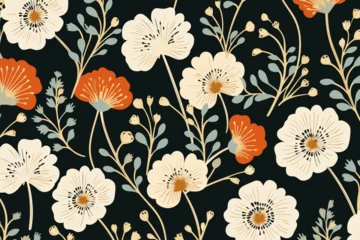 Fotobehang Brocatelle floral pattern, wallpaper, background, hand-drawn cartoon Illustrations in minimalist vector style © Michael