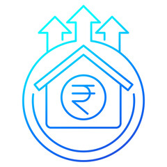 house prices growing line icon with indian rupee