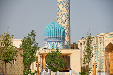 The minaret and the dome of the madrasah in Samarkand