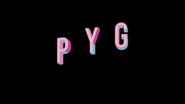 Bright letters jump merrily in the inscription PYG ISO code currency. Retro. Alpha channel black. Looped from frame 120 to 240, Alpha BW at the end