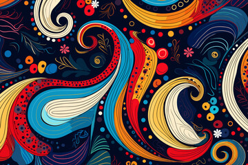Striped paisley pattern, wallpaper, background, hand-drawn cartoon Illustrations in minimalist vector style