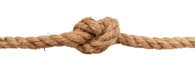 Jute rope with a knot or loop on a white background. Jute