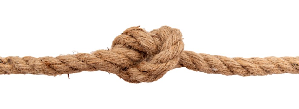 Jute rope with a knot or loop on a white background. Jute