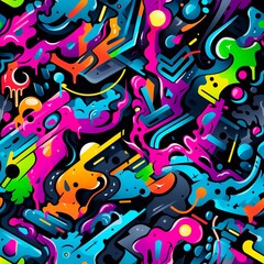 Bright TEENAGE PATTERN. Graffiti seamless texture with fancy elements and drips