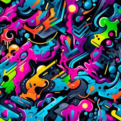Bright TEENAGE PATTERN. Graffiti seamless texture with fancy elements and drips