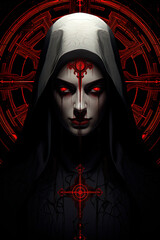 Devilish nun with glowing eyes. Gothic art. Generative AI
