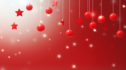 Red stars and red baubles Christmas holiday banner background