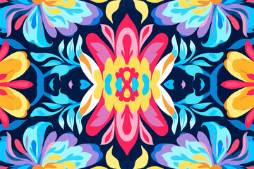 Fototapeta na wymiar Mosaic Ikat floral seamless pattern, Colorful abstract botanical textile. Ornate elegant luxury vintage retro modern style. For texture textile background backdrop tile wallpaper carpet batik.
