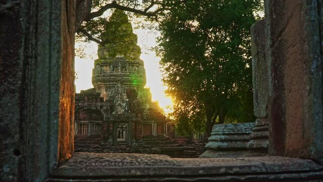 .The beautiful stone castle in Phimai historical park. Prasat Hin Phimai ancient Khmer Temple in Nakhon Ratchasima Thailand. .Phimai stone castle built from laterite stone in Angkorian period arts