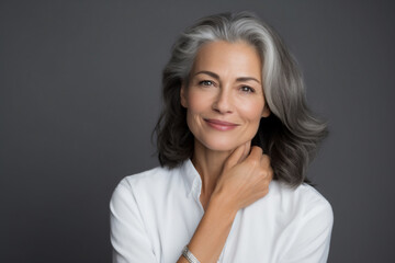 Fototapeta premium happy healthy confident senior woman is smiling to camera with clear background ,close up portrait