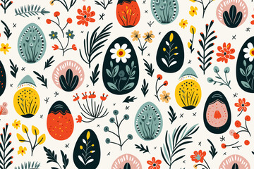 Easter floral pattern pattern, wallpaper, background, hand-drawn cartoon Illustrations in minimalist vector style - obrazy, fototapety, plakaty