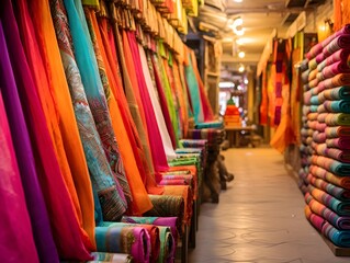 Discover the realistic allure of a vibrant Indian bazaar, where colorful fabrics and exotic spices entice, Generative AI
