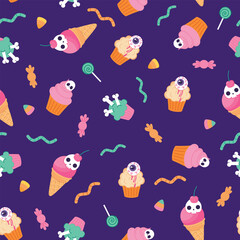 Seamless vector pattern for Halloween with sweets
