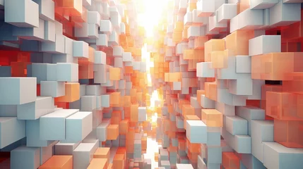 Fotobehang 3d voxel artificial cubes illustration futuristic pixel, virtual render, cube face 3d voxel artificial cubes © sevector