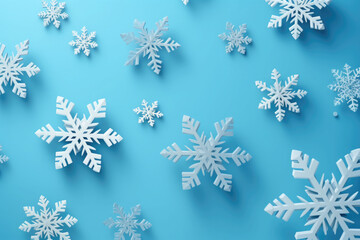 3d snowflakes on the soft blue background. Generative AI illustration
