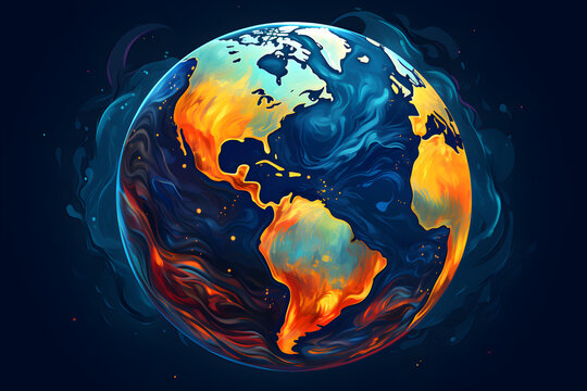 planet earth in space, painterly illustration