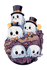  funny kawaii ghosts on white background  halloween graphics