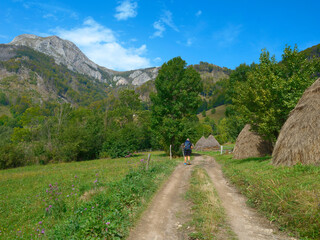 Fototapeta na wymiar Late summer landscape of Via Transilvanica trail in Mehedinti Mountains, Romania, Europe 