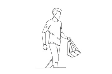 A man shopping for discounts. Black Friday one-line drawing