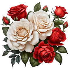 Painting of red and white roses, Generative AI