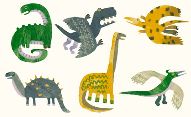 Dinosaur, watercolor painting. vector illustration of animal collection. isolated cartoon.