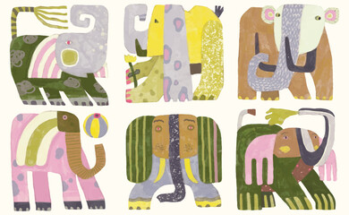 Elephant, Animal  watercolor painting. vector illustration. wildlife isolated cartoon.