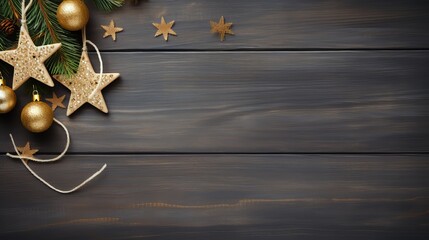 Winter and Christmas decoration on wood with Textspace - obrazy, fototapety, plakaty