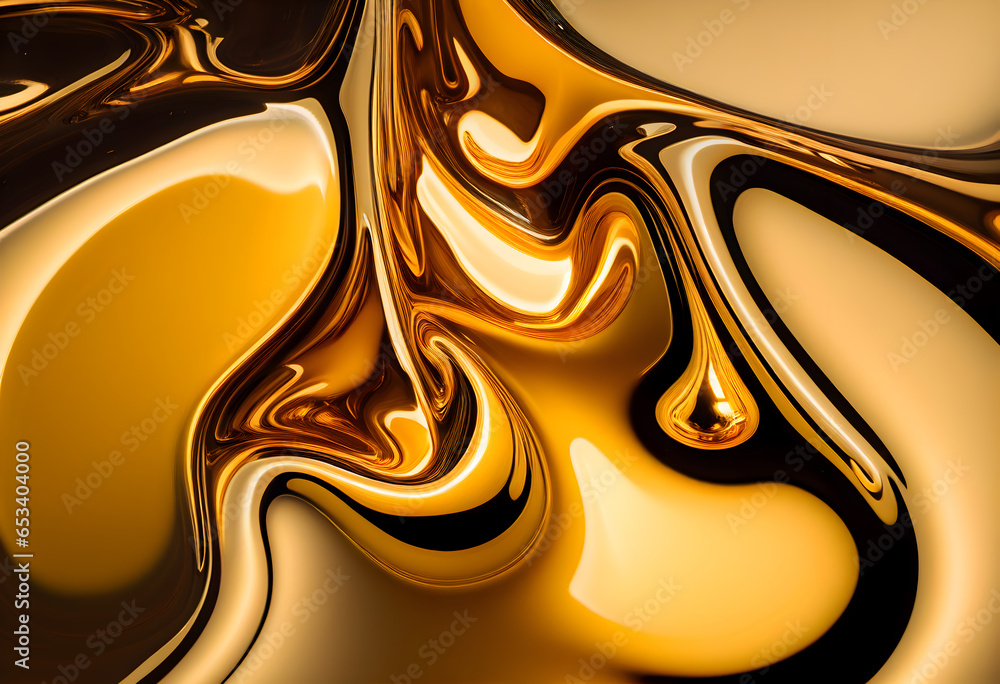 Poster 3d rendering curve dynamic gold fluid liquid wallpaper. light metal color colorful swirl gradient me