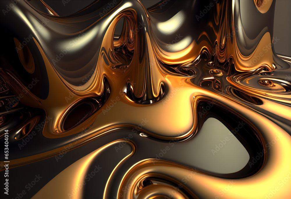 Fototapete 3d rendering curve dynamic gold fluid liquid wallpaper. light metal color colorful swirl gradient me
